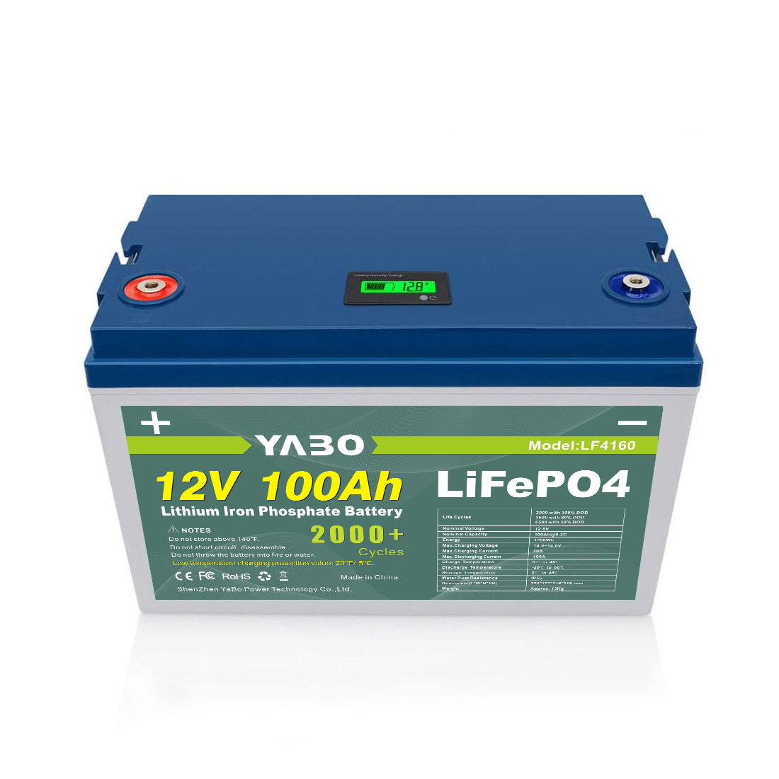 YABO 12V 100Ah LiFePO4 Batterij met Lage Temperatuur Prestaties voor Thuis Opslag